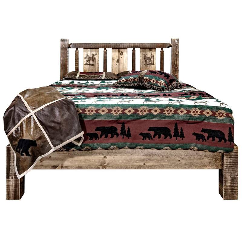 Rustic King Bed - Elk Design Platform Bed - Solid Pine Wood - Durable & Stylish