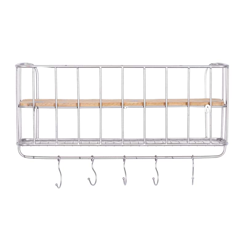 Brown Wood 6 Hangers Wall Hook - S/2 32",26"W