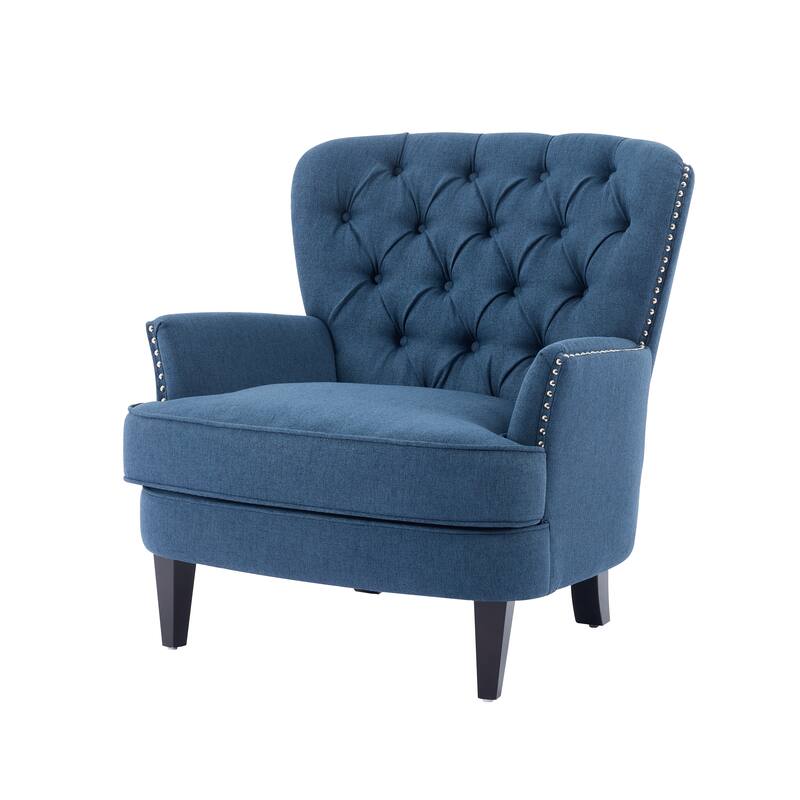 Vintage-Inspired Upholstered Lounge Chair with Nailhead Trim ,Solid Wood Legs for Stability and Elegant Curved Backrest