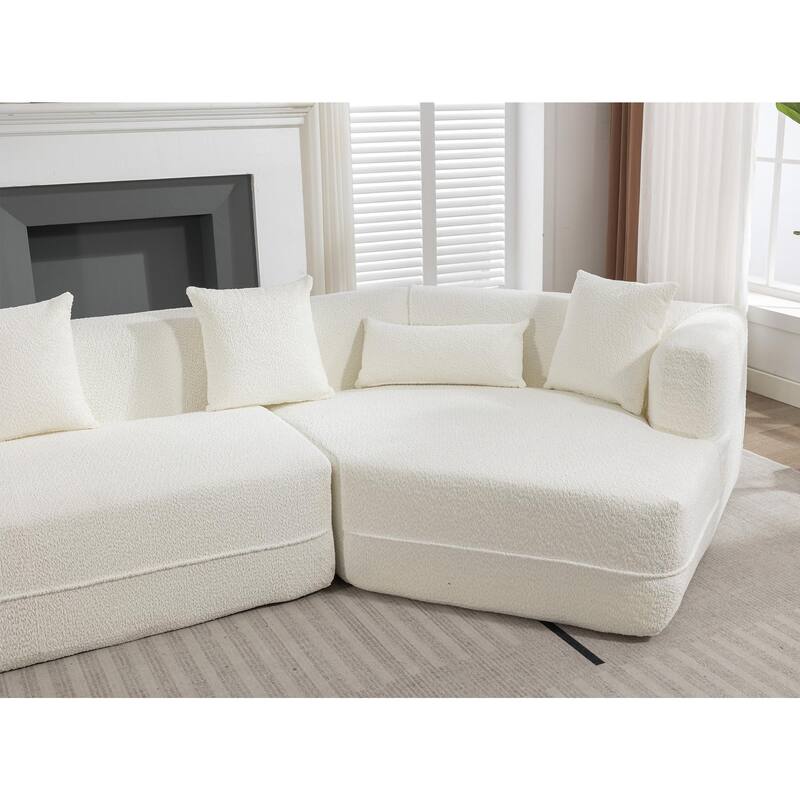 128" Modular Sectional Sofa for Living Room, Soft Boucle Lounge Sofa w/ Pillow, Modern Reversible Upholstered Couch