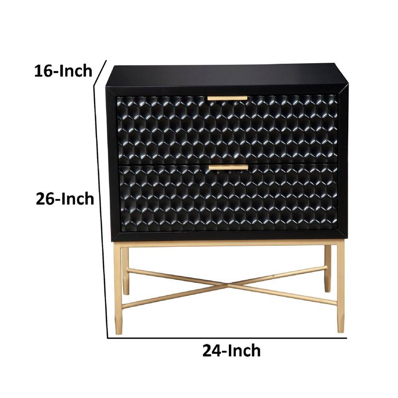 Rexi 26 Inch 2 Drawer Nightstand, Honeycomb, Mahogany Wood
