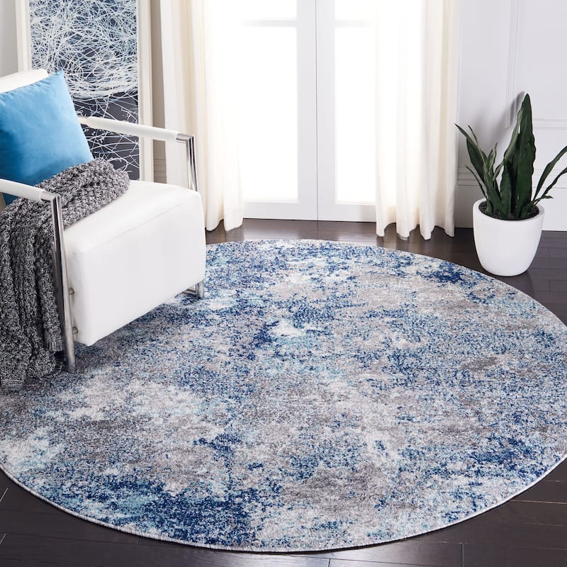 SAFAVIEH Aston Shahide Modern Abstract Rug - 7'10" Round - Navy/Grey