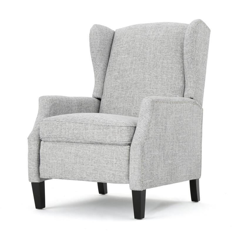 Nora Manual Recliner Lounge Chair, Wingback, Nailhead Trim, Gray