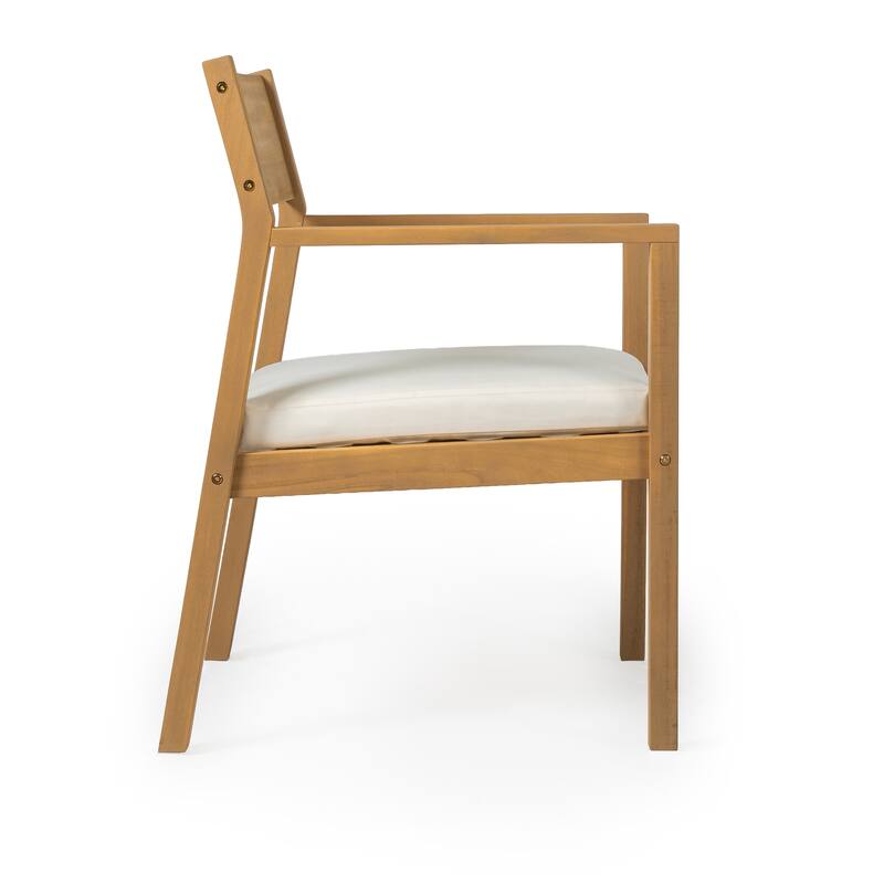 Outdoor Patio Dining Table Set for 6 - Person with Umbrella Hole Acacia Wood and Removable Cushions