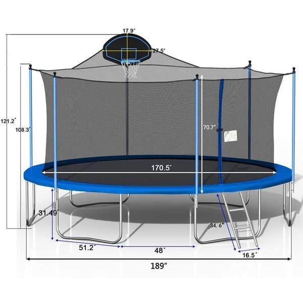 Trampoline Kids and Adults Outdoor Jumbo Round 16 Ft Trampoline with Enclosure