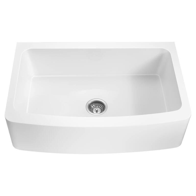 ANZZI Mesa Matte White Solid Surface Farmhouse 33 in. Single Bowl Kitchen Sink with Strainer
