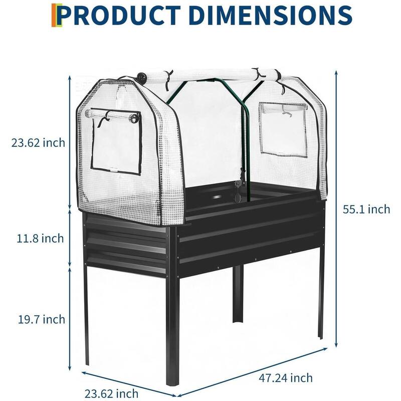 Raised Garden Bed with Greenhouse Cover, Built-in Spray Tube for Vegetables