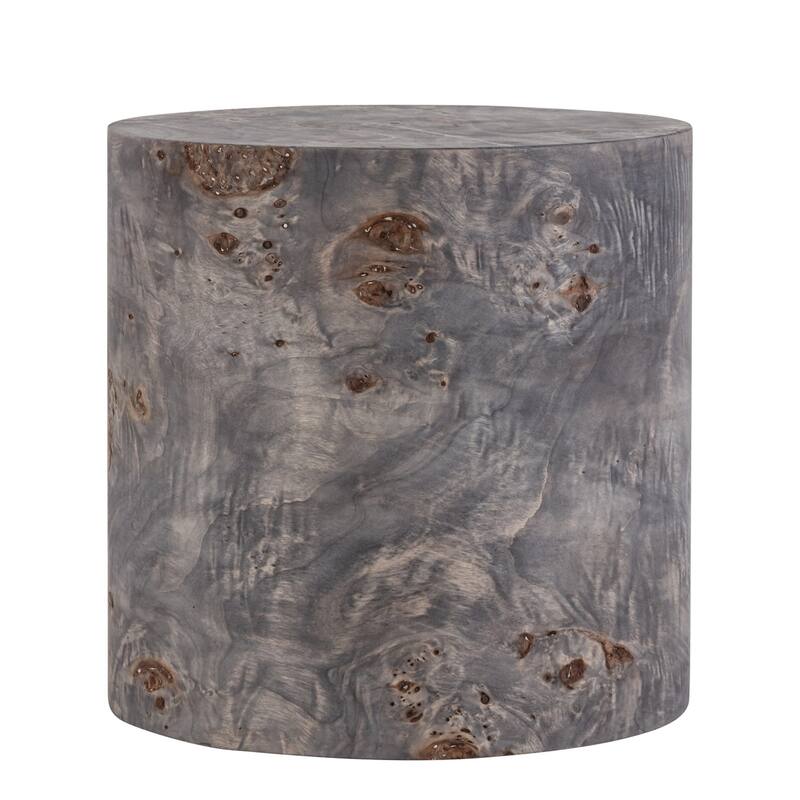 Round Burl Wood Side Table - 15" - Charcoal Gray