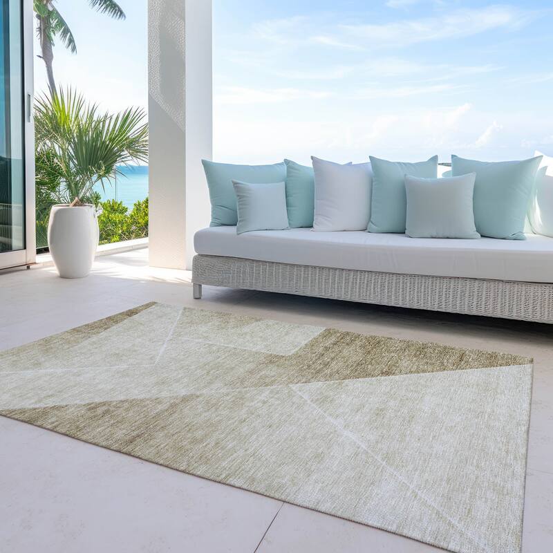 Machine Washable Indoor/ Outdoor Chantille Contemporary Abstract Rug - Beige - 5' x 7'6"