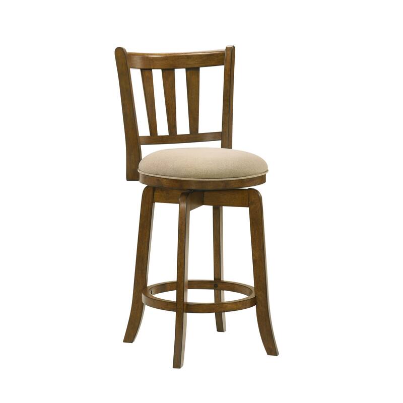 Wren Modern Farmhouse Swivel Wood Counter Height Kitchen Bar Stool in Sepia Brown Finish withUpholstered Seat