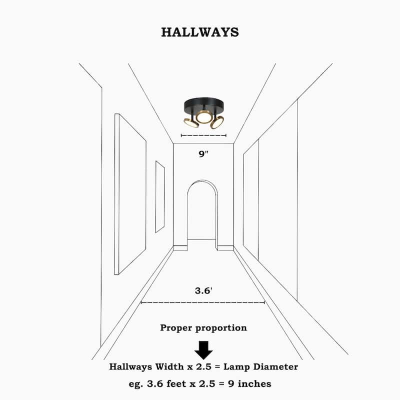 Modern Black Brass 3-Light Integrated LED Semi Flush Mount Ceiling Light with Adjustable Disc Heads - D 9" x H 5.5"