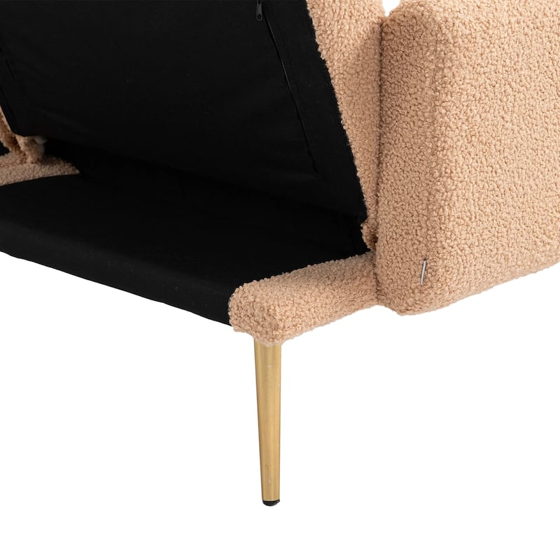 Modern Teddy Upholstered 2-Seater Sofa Bed with 7 Golden Metal Legs