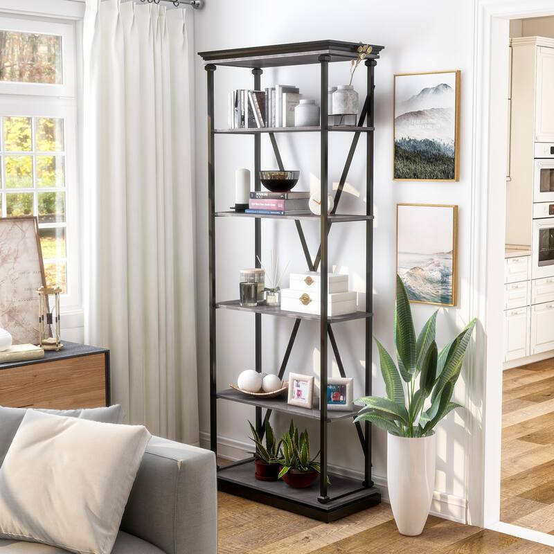 Marcin Transitional 84-inch Metal 5-Layer Bookcase by Furniture of America