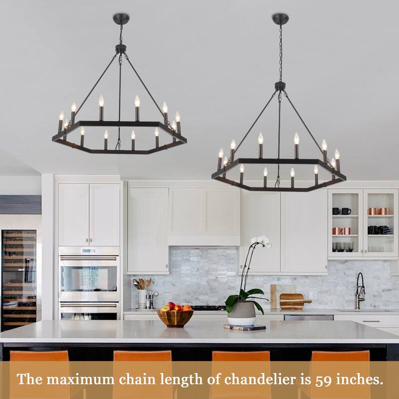 12-Light Rustic Candlestick Hanging Linear Chandelier Lighting Fixture for Kitchen Island