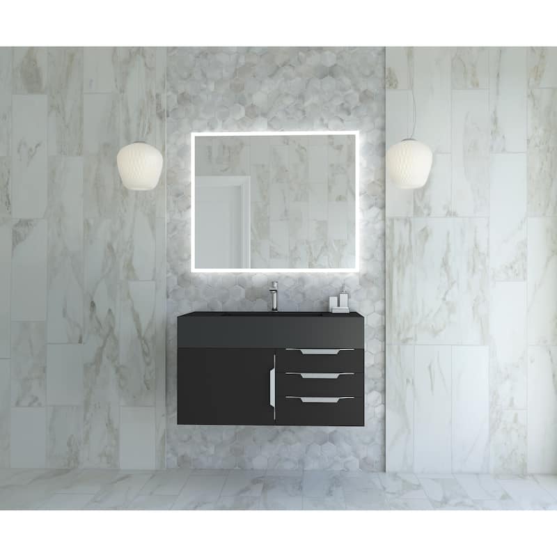 Nile 36" Wall Mounted Bathroom Vanity Set w/ Black Top