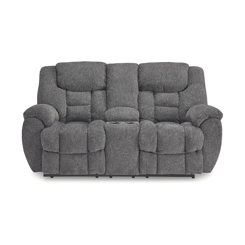 Signature Design by Ashley Foreside Gray Double Reclining Loveseat with Console - 76"W x 43"D x 44"H