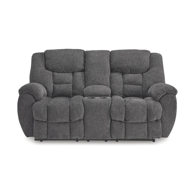 Signature Design by Ashley Foreside Gray Double Reclining Loveseat with Console - 76"W x 43"D x 44"H