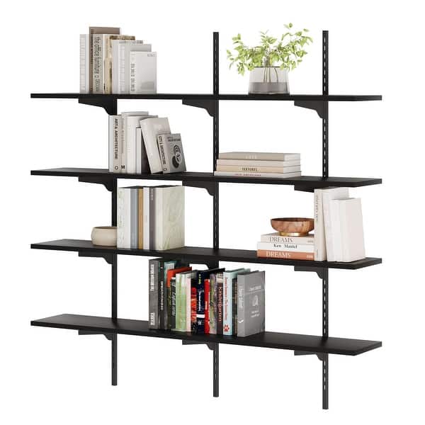 Wallniture Turin 48" Black Floating Wall Shelf with Adjustable Brackets, Hanging Shelves, Wall Mounted, Boho Decor, Tier Options