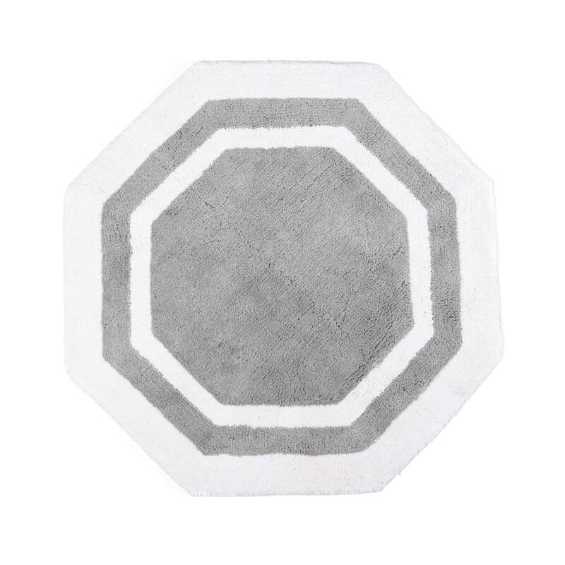 Sherry Kline 32" Hexagon Round Bathmat Framed in Two Tone Colorway - White/Crey Center
