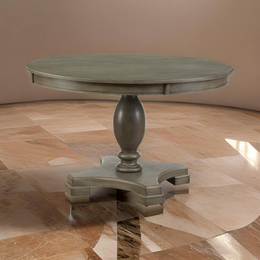 Transitional Style Round Dining Table with Pedestal Base, Oak Gray ...