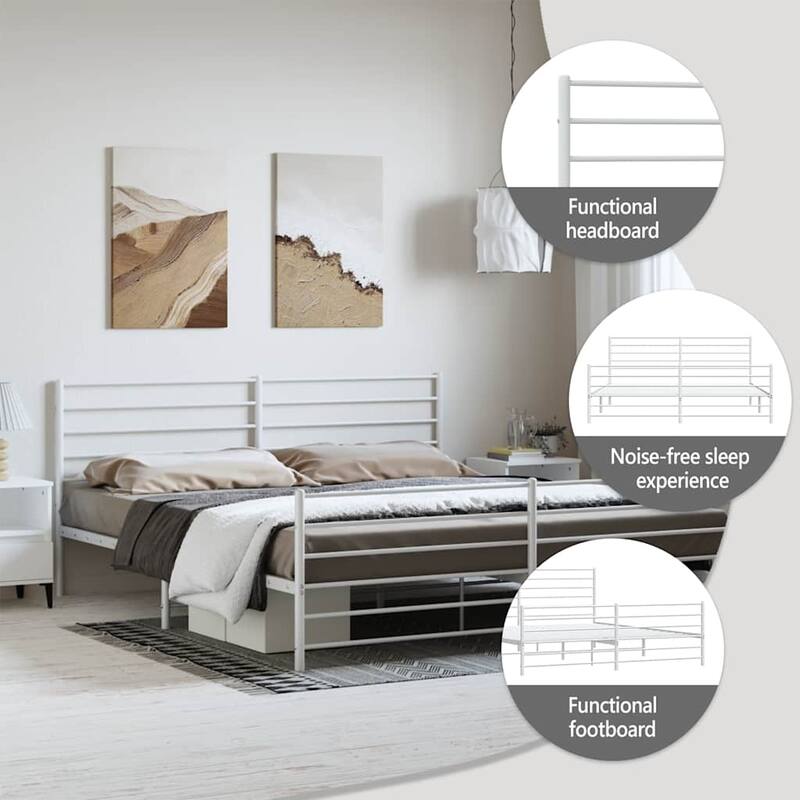 vidaXL Metal Bed Frame with Headboard, No Mattress