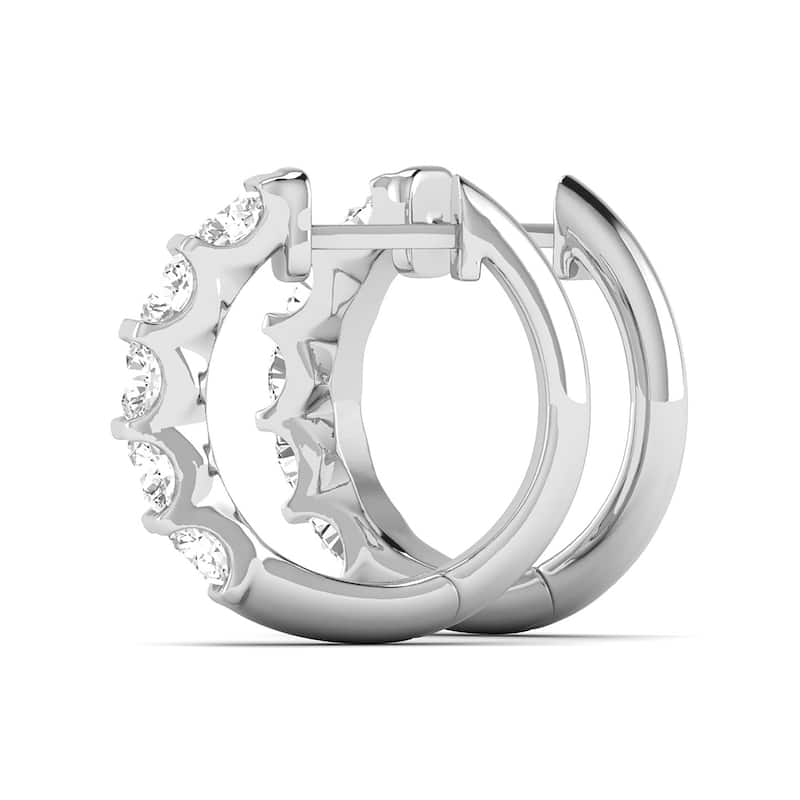 Marquee 1 Carat TW Natural Channel Set Diamond Hoop Earrings in 14K White Gold