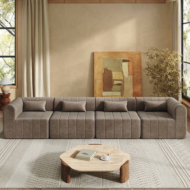 145.5" 4 Pieces Modular Full-Compressed Polyester Upholstered Sectional Sofa