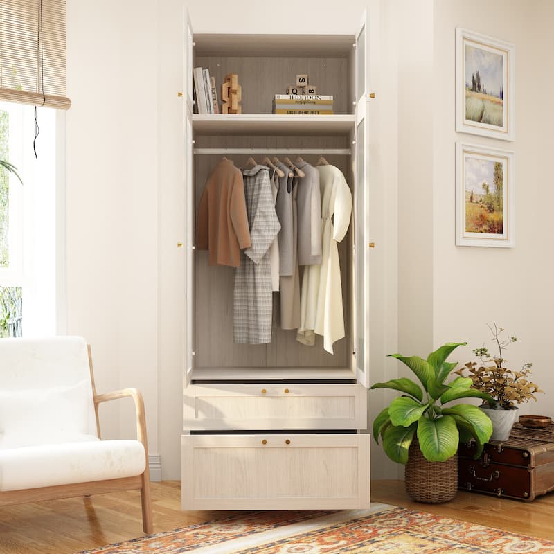 Combo Elegant Light Gray Wardrobe Modular Closet Configuration Armoire - 31.5x86.6Inch