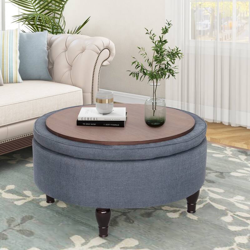 Maypex 32" Tufted Round Storage Cocktail Ottoman
