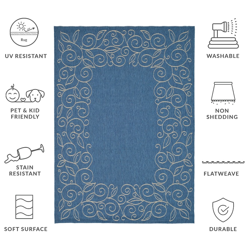 SAFAVIEH Courtyard Elfur Scroll Indoor /Outdoor Waterproof Patio Backyard Rug - 5'3" x 7'7" - Blue/Beige