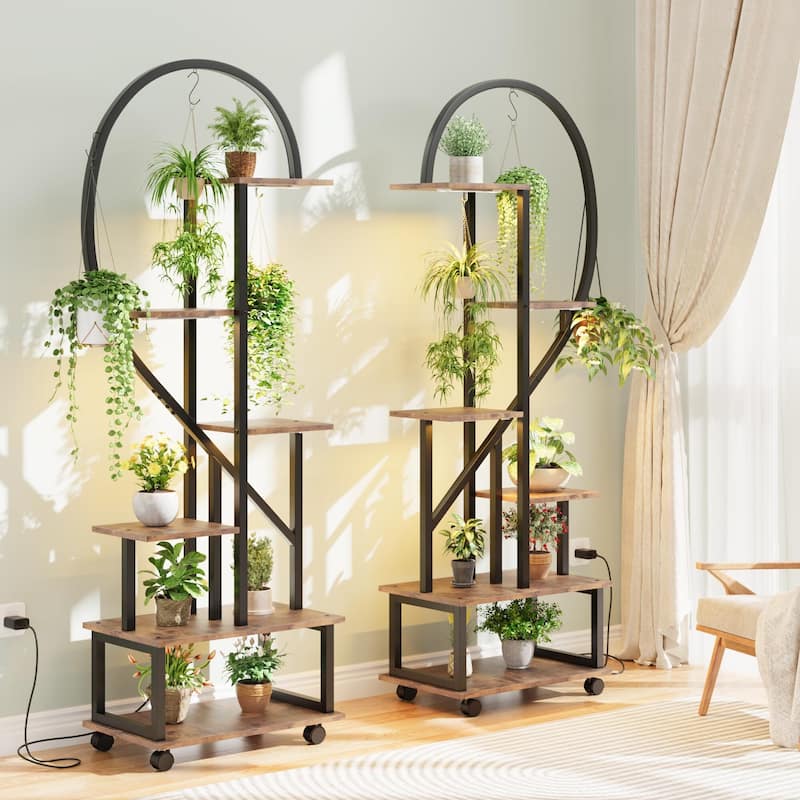 2 Pack 6 Tier Indoor Plant Stand with Grow Lights Metal Plant Stand with Wheels