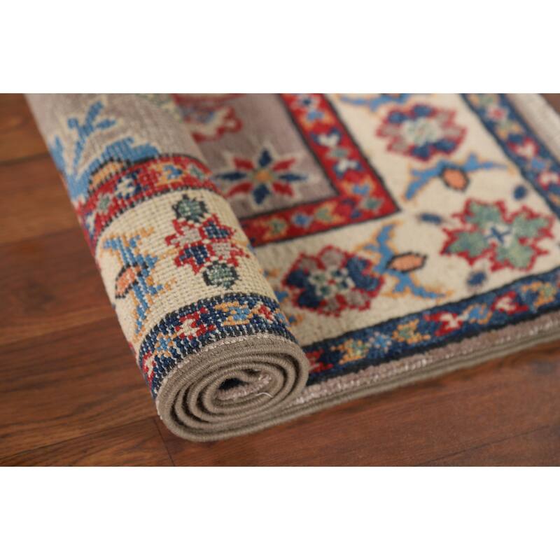 Gray Kazak Oriental Foyer Rug Hand-Knotted Wool Carpet - 2'1" x 3'1"