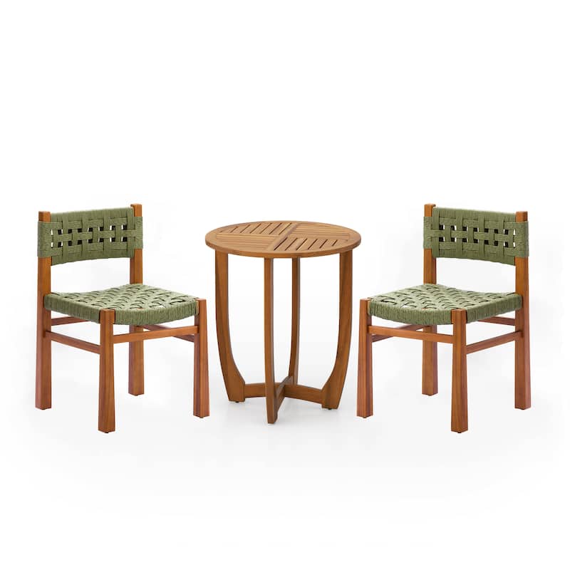 Christopher Knight Home - Carys 3-Piece Outdoor Acacia Wood Dining Set with Wicker Woven Back Chairs & 27.5" Round Slat Table
