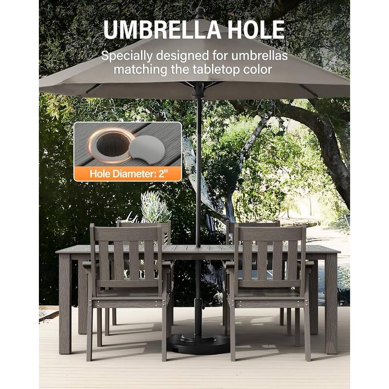 WINSOON 5-Piece HIPS All Weather Outdoor Patio Dining Sets with Umbrella Hole& Aluminum Frame,1-Table 4-Chairs