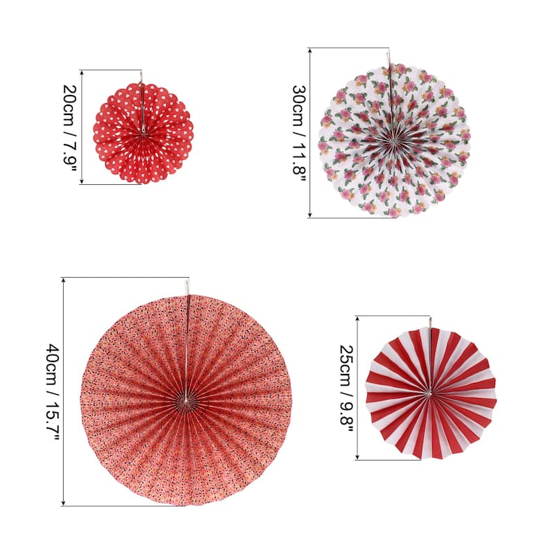 Hanging Paper Fans Set Paper Decorations for Party Red Color 8pcs