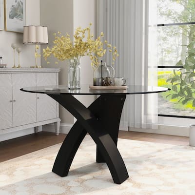 Furniture of America Zibo Contemporary 52-inch Round Glass Top Dining Table