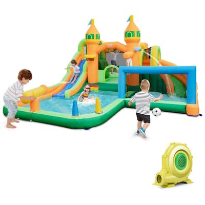 Gymax Kids Inflatable Water Slide Park w/735W Blower Basketball Rim
