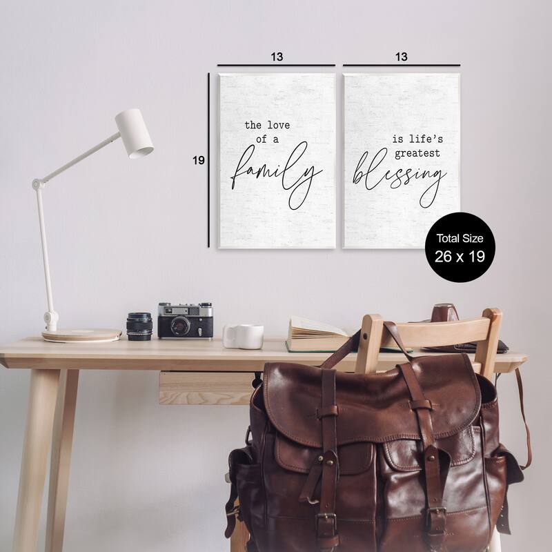 Stupell Love of Family is Life's Greatest Blessing Minimal Quote 2pc Multi Piece Wood Wall Art Set,10 x 15