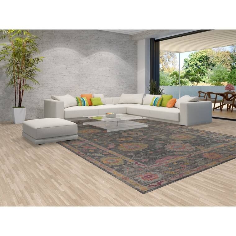 All-Over Gray Oushak Vegetable Dye Large Area Rug Handmade Wool Carpet - 10'1"x 13'8"