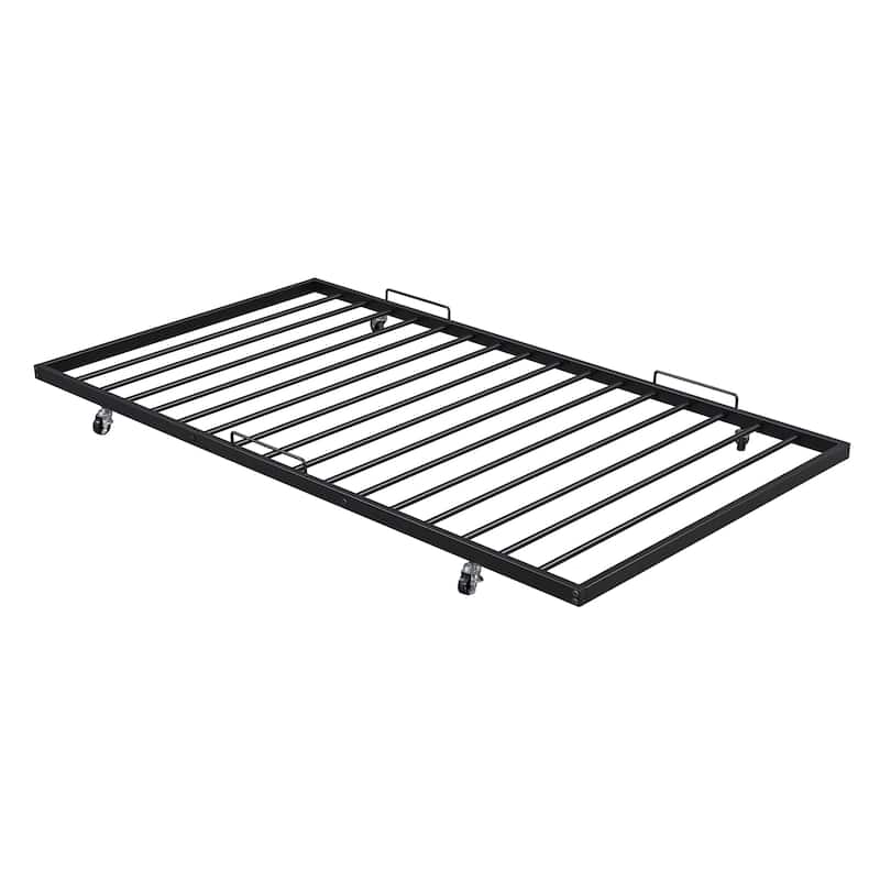 Twin Size Metal Daybed with Curved Handle & Twin Trundle