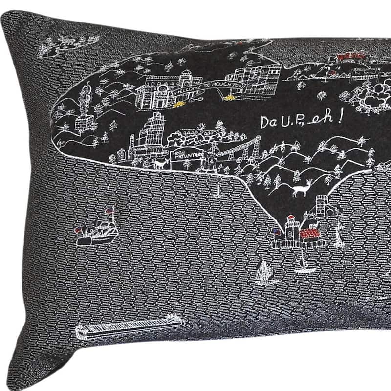 HomeRoots 46" Black Michigan Nighttime Skyline Lumbar Decorative Pillow
