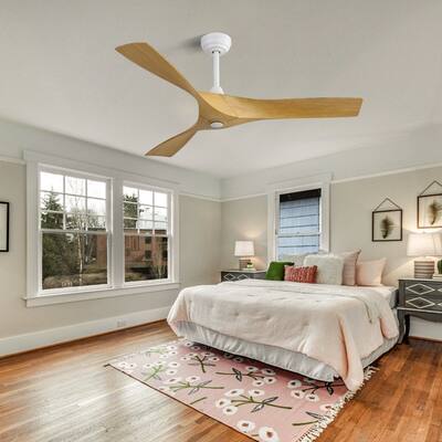 52 Inch Reversible Ceiling Fan Without Light with Remote Control, Indoor & Outdoor Wood Ceiling Fan, 3 ABS Blades