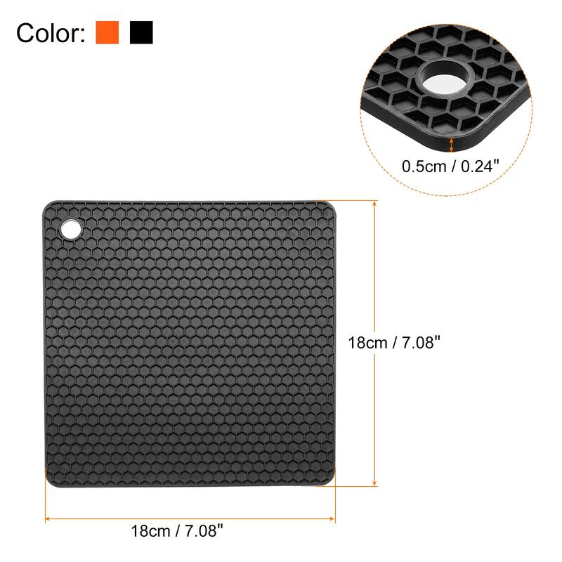 Silicone Trivet Mats 2pcs, Square Hot Pan Pads Hot Pot Holder -Black, Orange - Black, Orange