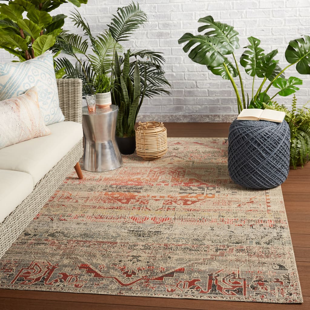 Oleander Indoor/ Outdoor Medallion Multicolor/ Beige Area Rug