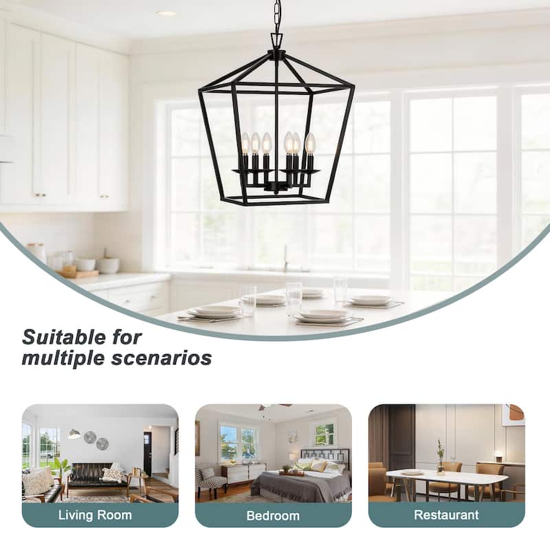 6 Matte Black Light Pendant - 16"x16"x24"