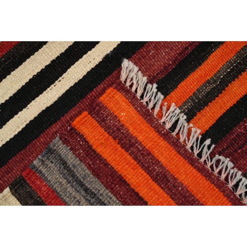 Hand Woven Oriental 100% Wool Carpet Southwestern Geometric Oranges & Rust Kilim Area Rug - 10' 9'' X 4' 10''