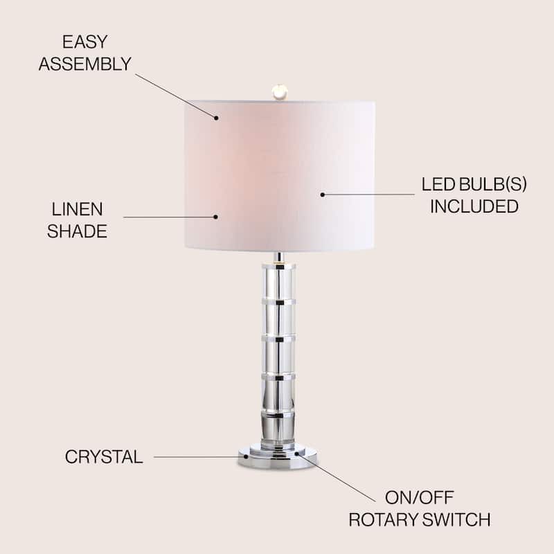June 26" Crystal LED Table Lamp, Clear/Chrome by JONATHAN Y