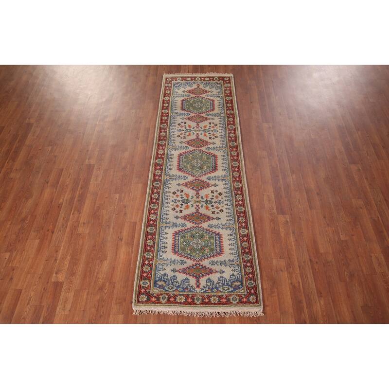 Geometric Viss Oriental Runner Rug Hand-Knotted Wool Carpet - 2'6"x 7'11"