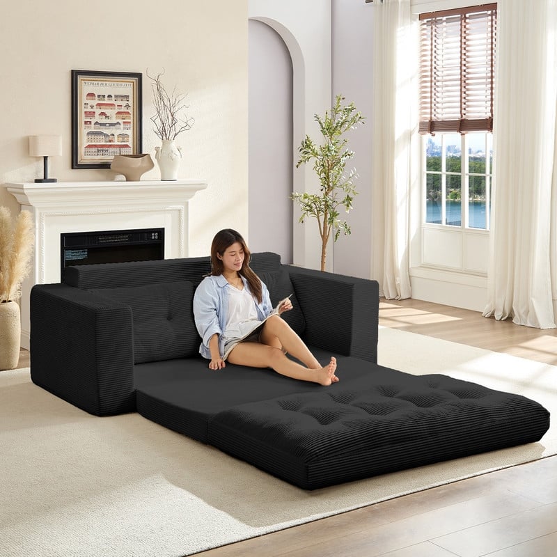 Mixoy 71'' 2-in-1 Convertible Futon Loveseat Sofa Bed,Corded Fabric Foldable Tufted Buttons 2-Seater Sleeper Sofa