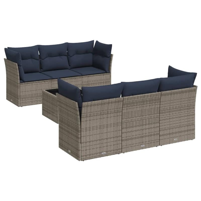 vidaXL 7 Piece Patio Sofa Set with Cushions Brown/Gray Poly Rattan - 24.4 x 24.4 x 27.2